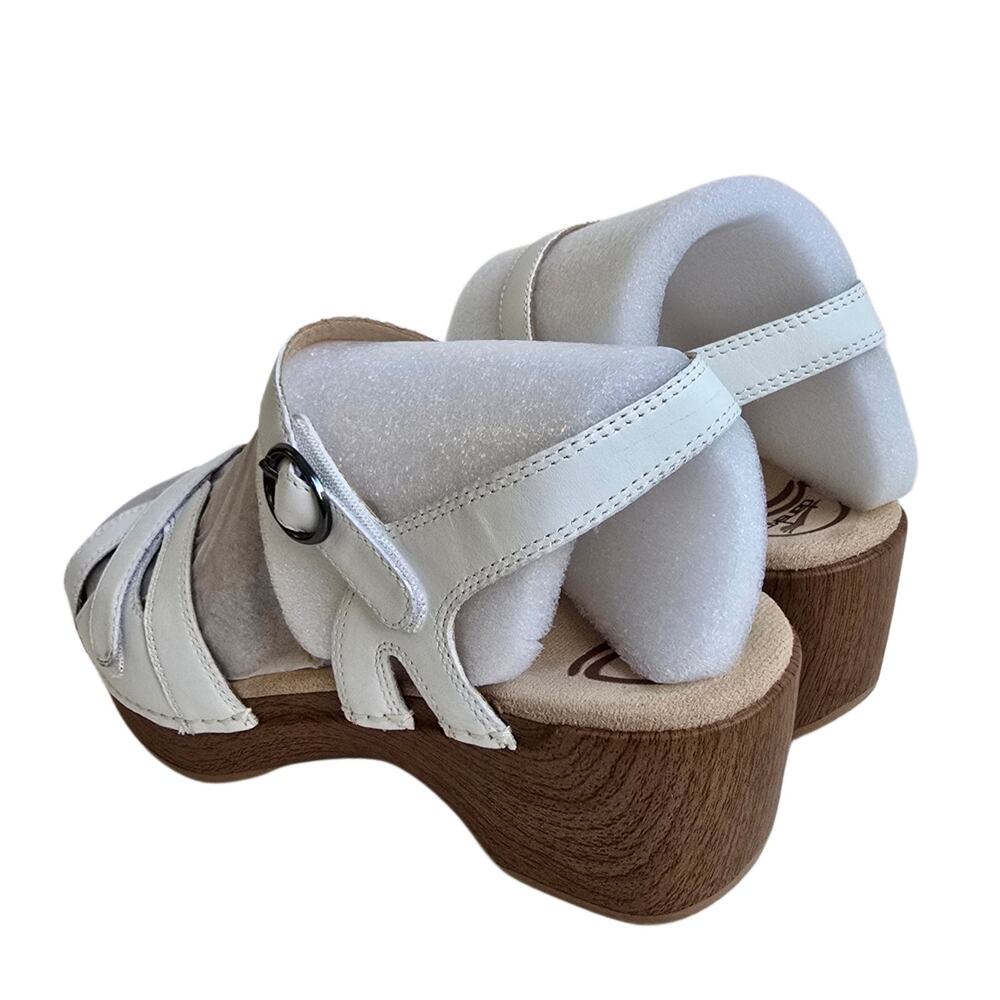 White Sandals Dansko Season Size 9.5-10 EU 40 Leather Platform Clog Ankle Strap - Picture 5 of 14